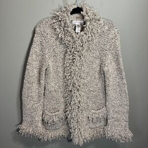 Boho Chic Shaggy Fringe Medium Wool Blend Chunky Knit Cardigan Sweater Bratz Y2k
